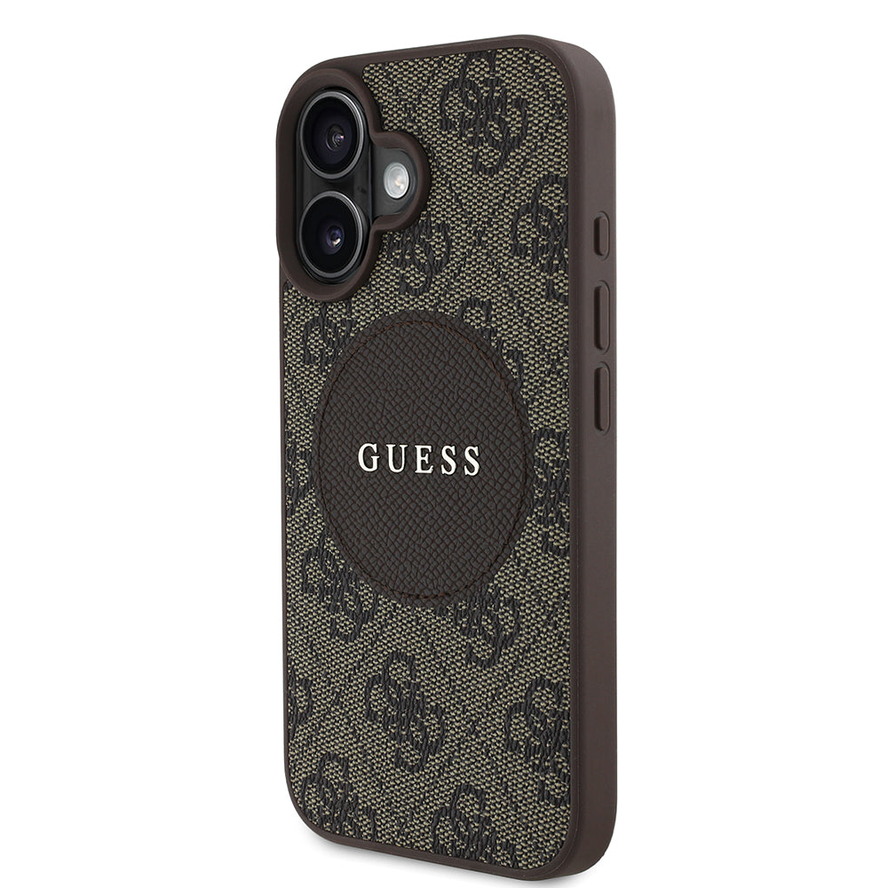 Apple iPhone 16 Kılıf Guess Magsafe Şarj Özellikli Circle Classic Kapak Kahverengi