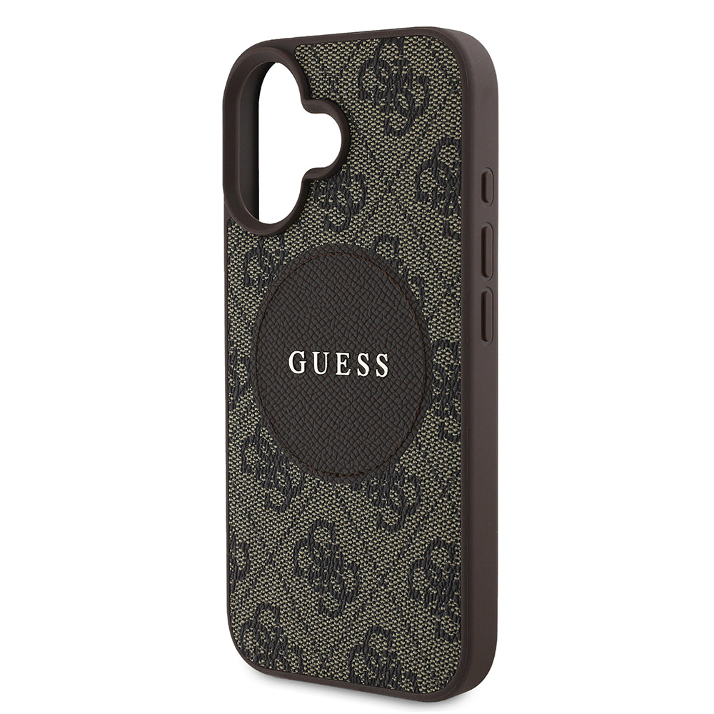 Apple iPhone 16 Kılıf Guess Magsafe Şarj Özellikli Circle Classic Kapak Kahverengi