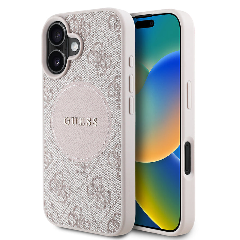 Apple iPhone 16 Kılıf Guess Magsafe Şarj Özellikli Circle Classic Kapak Pembe