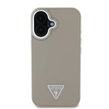 Apple iPhone 16 Kılıf Guess Magsafe Şarj Özellikli Grained Triangle Kapak Kahverengi