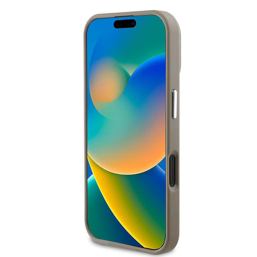 Apple iPhone 16 Kılıf Guess Magsafe Şarj Özellikli Grained Triangle Kapak Kahverengi