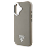 Apple iPhone 16 Kılıf Guess Magsafe Şarj Özellikli Grained Triangle Kapak Kahverengi