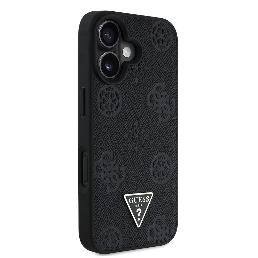 Apple iPhone 16 Kılıf Guess Magsafe Şarj Özellikli Üçgen Logolu PU Deri Peony Kapak Siyah
