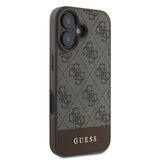 Apple iPhone 16 Kılıf Guess PU Deri Şerit Logo Dizaynlı Kapak Kahverengi