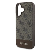 Apple iPhone 16 Kılıf Guess PU Deri Şerit Logo Dizaynlı Kapak Kahverengi