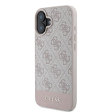 Apple iPhone 16 Kılıf Guess PU Deri Şerit Logo Dizaynlı Kapak Pembe