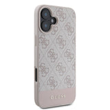 Apple iPhone 16 Kılıf Guess PU Deri Şerit Logo Dizaynlı Kapak Pembe