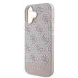 Apple iPhone 16 Kılıf Guess PU Deri Şerit Logo Dizaynlı Kapak Pembe