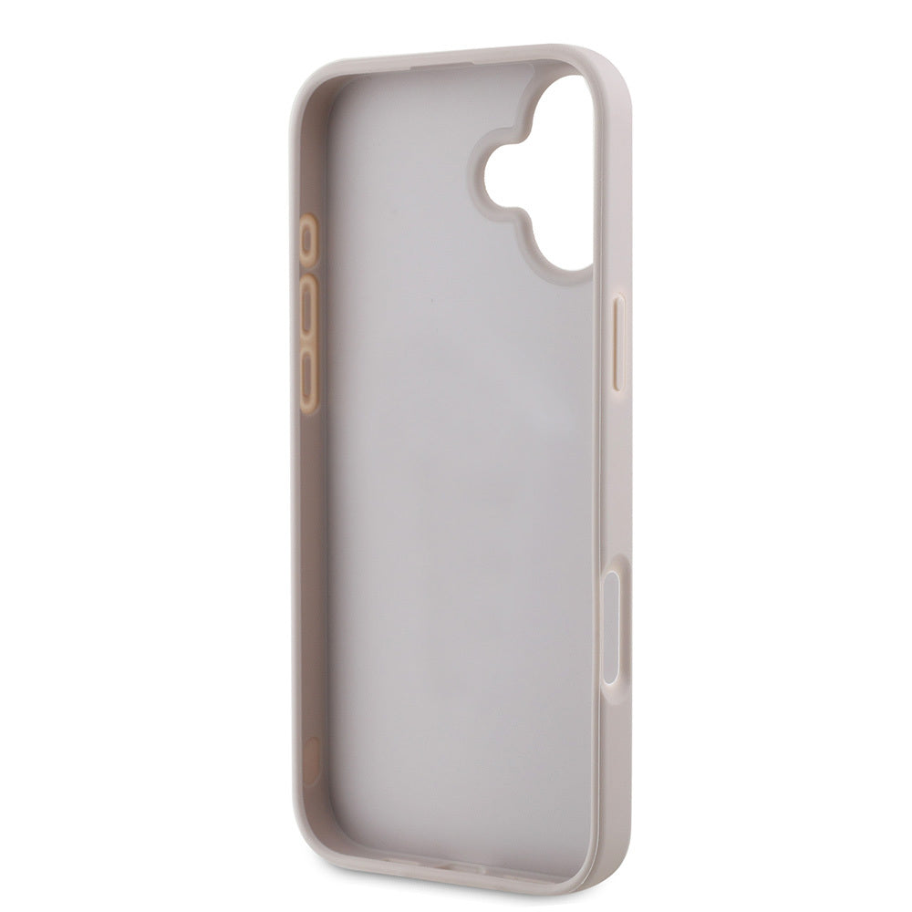 Apple iPhone 16 Kılıf Guess PU Deri Şerit Logo Dizaynlı Kapak Pembe