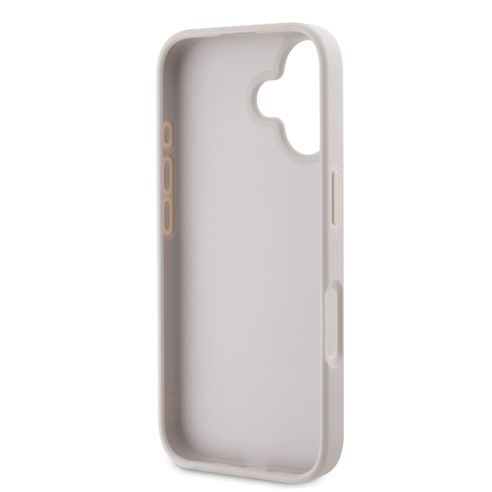 Apple iPhone 16 Kılıf Guess PU Deri Taşlı Üçgen Logo 4G Desenli Strass Kapak Pembe