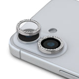 Apple iPhone 16 Plus Guess 2in1 Aksesuar Seti Ekran ve Rhinestone Taşlı Lens Koruyucu Gümüş