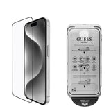 Apple iPhone 16 Plus Guess 2in1 Aksesuar Seti Ekran ve Rhinestone Taşlı Lens Koruyucu Gümüş