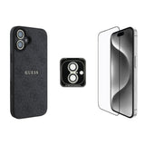 Apple iPhone 16 Plus Guess Kılıf Ekran ve Lens Koruyuculu 3'lü Aksesuar Seti Siyah
