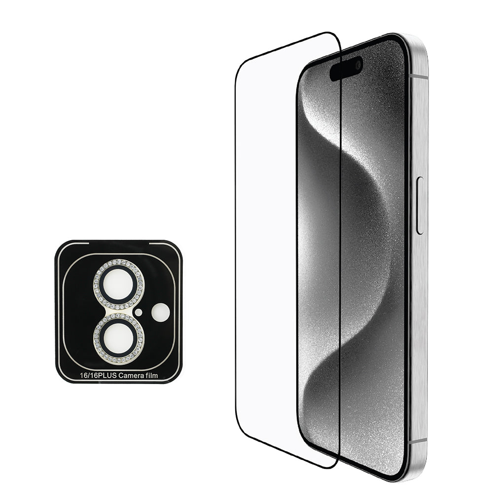 Apple iPhone 16 Guess Kılıf Ekran ve Lens Koruyuculu 3'lü Aksesuar Seti Siyah