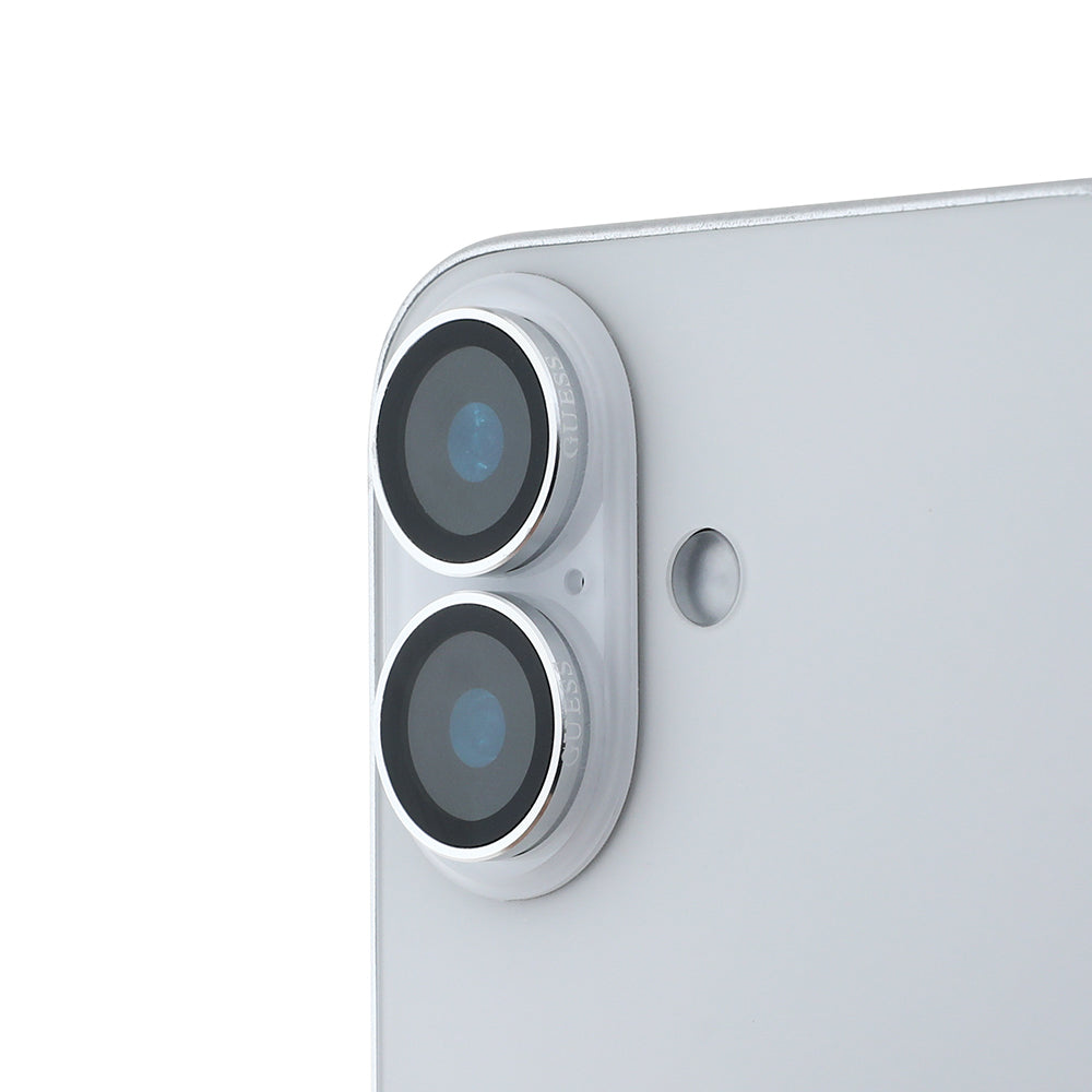 Apple iPhone 16 Guess Metal Kamera Lens Koruyucu Gümüş