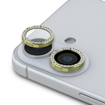 Apple iPhone 16 Guess Rhinestone Taşlı Kamera Lens Koruyucu Gold