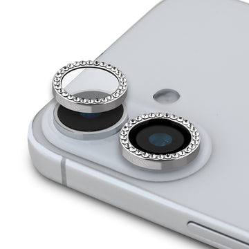 Apple iPhone 16 Guess Rhinestone Taşlı Kamera Lens Koruyucu Gümüş