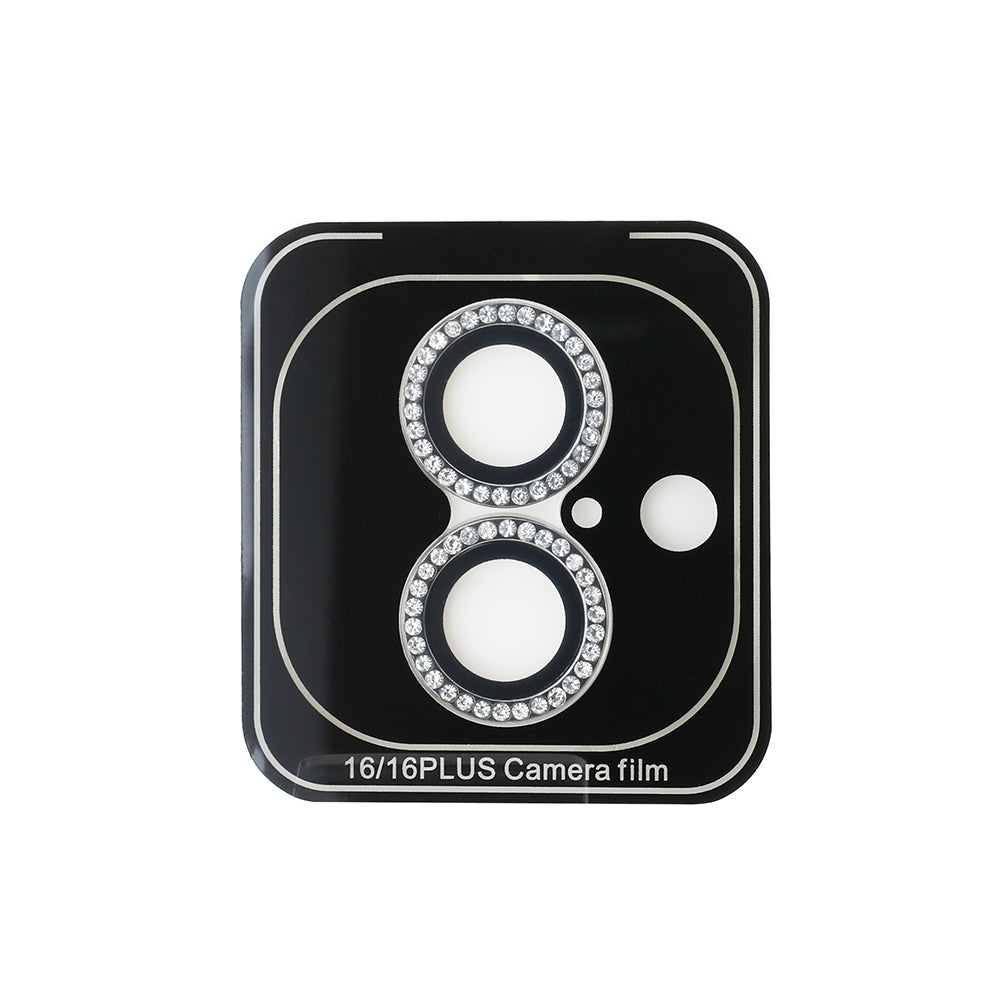 Apple iPhone 16 Guess Rhinestone Taşlı Kamera Lens Koruyucu Gümüş