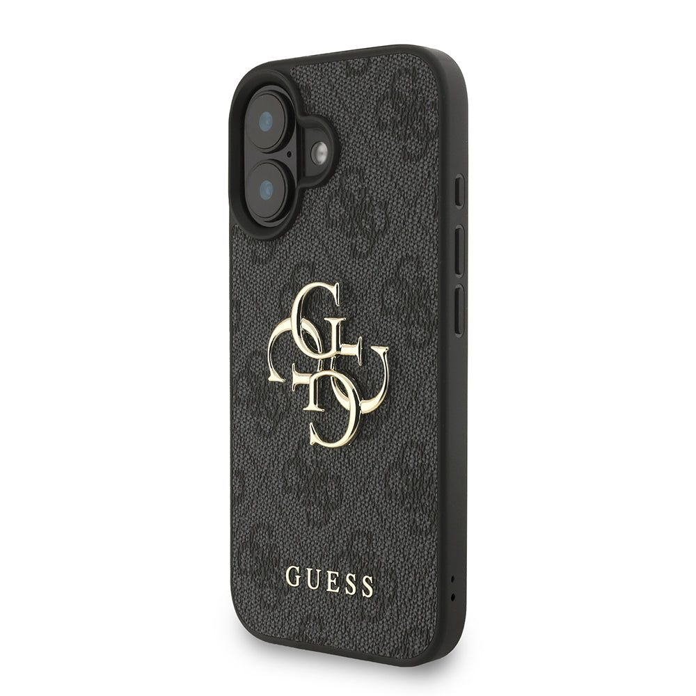 Apple iPhone 16 Plus Kılıf Guess Bilek Askı İpli Kapak Metal Büyük 4G ve Yazı Logolu Siyah
