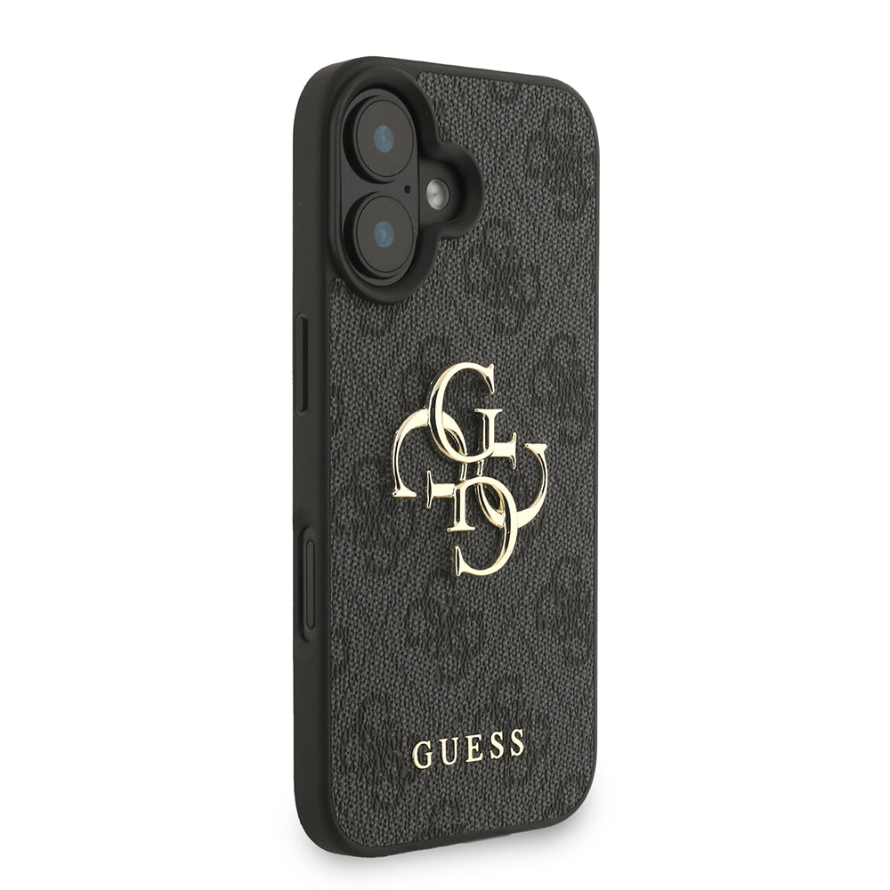 Apple iPhone 16 Plus Kılıf Guess Bilek Askı İpli Kapak Metal Büyük 4G ve Yazı Logolu Siyah