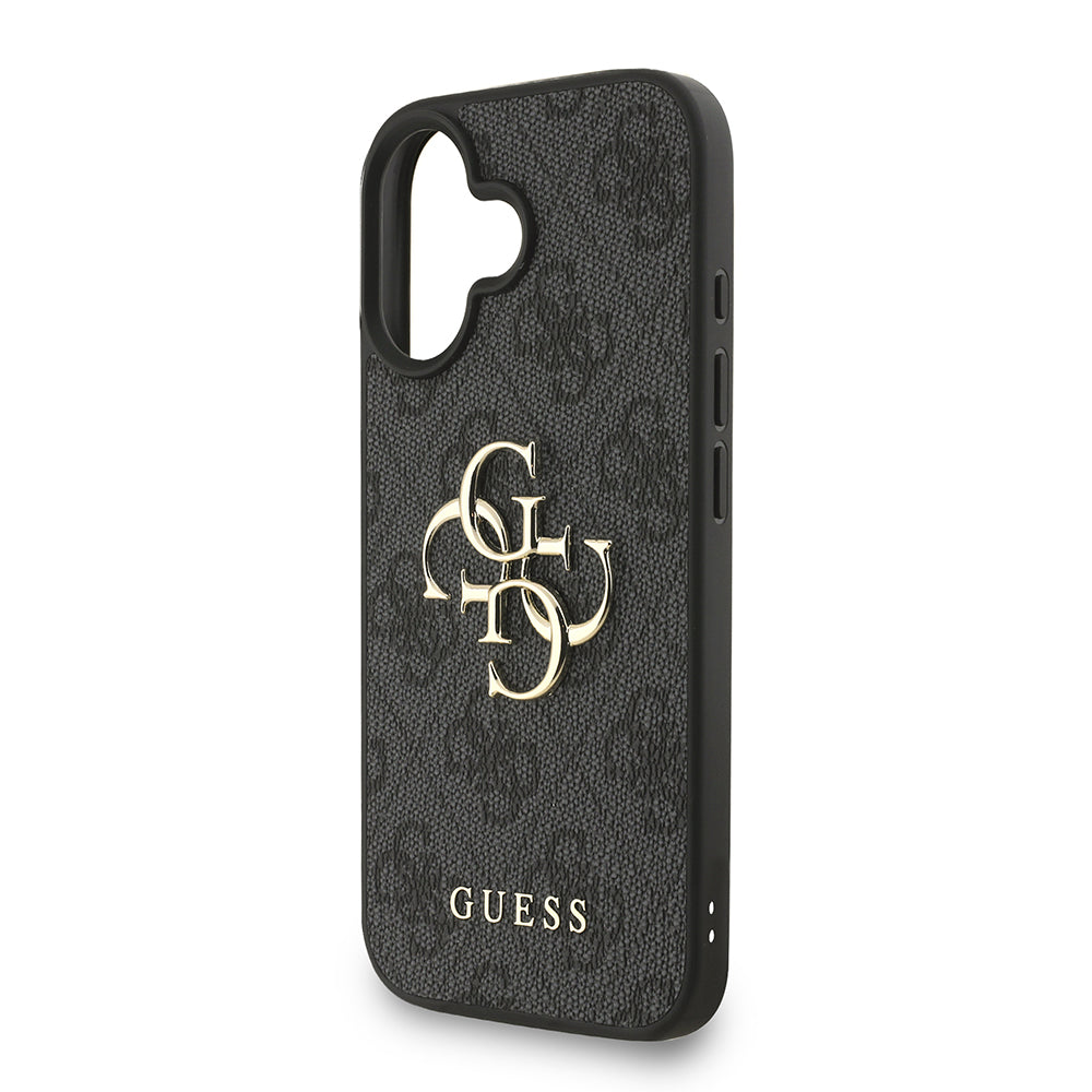 Apple iPhone 16 Plus Kılıf Guess Bilek Askı İpli Kapak Metal Büyük 4G ve Yazı Logolu Siyah