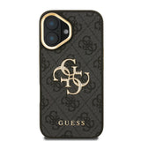 Apple iPhone 16 Kılıf Guess Kamera Standlı Kapak 4G Desenli Metal 4G Logolu Siyah