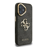 Apple iPhone 16 Kılıf Guess Kamera Standlı Kapak 4G Desenli Metal 4G Logolu Siyah