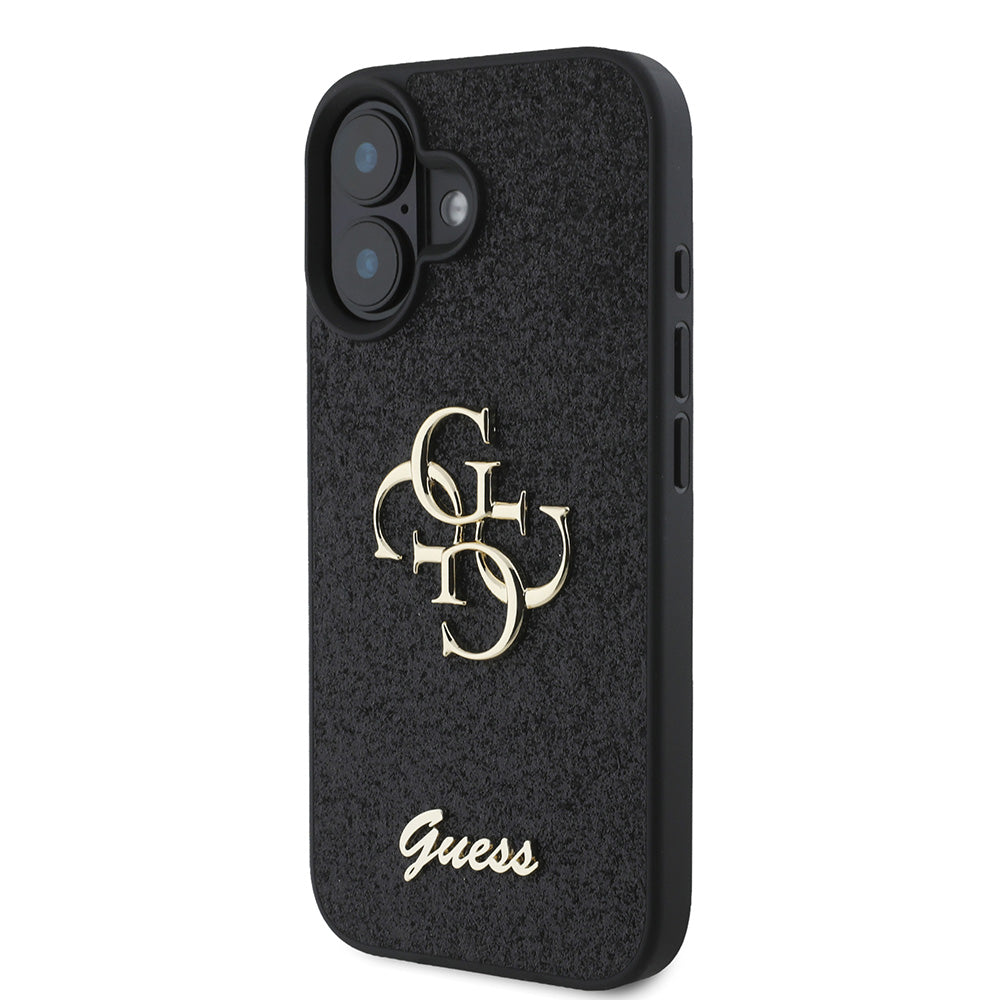 Apple iPhone 16 Plus Kılıf Guess 4G Büyük Metal Logolu Glitter Kapak Siyah