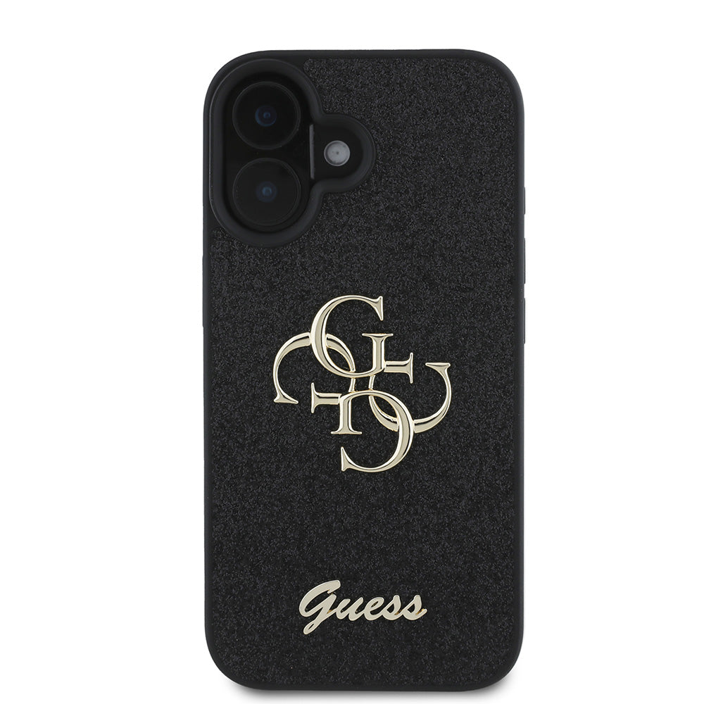 Apple iPhone 16 Plus Kılıf Guess 4G Büyük Metal Logolu Glitter Kapak Siyah