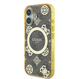 Apple iPhone 16 Plus Kılıf Guess Magsafe Şarj Özellikli 4G Desenli IML Yazı Logolu Peony Kapak Kahverengi