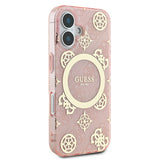 Apple iPhone 16 Plus Kılıf Guess Magsafe Şarj Özellikli 4G Desenli IML Yazı Logolu Peony Kapak Pembe