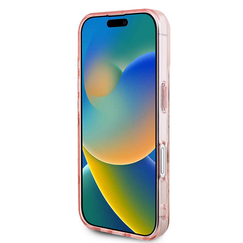 Apple iPhone 16 Plus Kılıf Guess Magsafe Şarj Özellikli 4G Desenli IML Yazı Logolu Peony Kapak Pembe