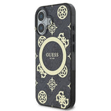 Apple iPhone 16 Plus Kılıf Guess Magsafe Şarj Özellikli 4G Desenli IML Yazı Logolu Peony Kapak Siyah