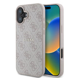 Apple iPhone 16 Plus Kılıf Guess Magsafe Şarj Özellikli 4G Desenli Yazı Logolu Kapak Pembe