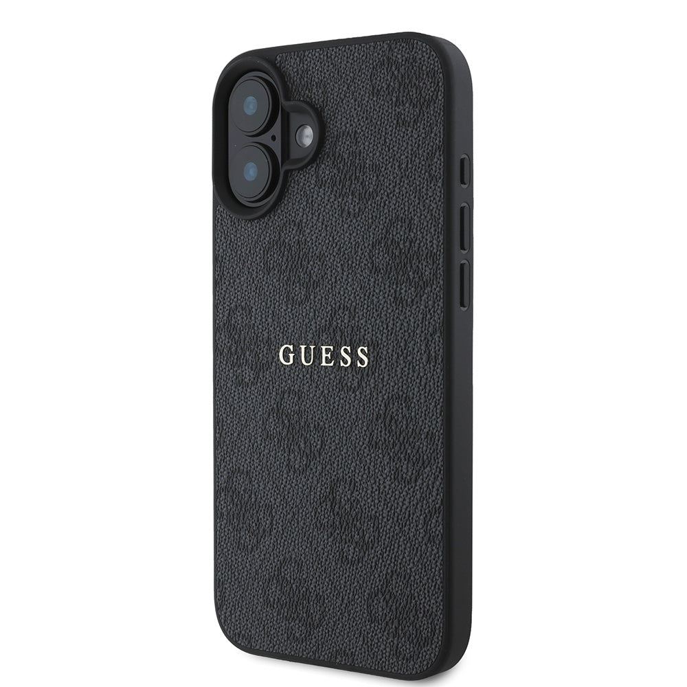 Apple iPhone 16 Plus Kılıf Guess Magsafe Şarj Özellikli 4G Desenli Yazı Logolu Kapak Siyah