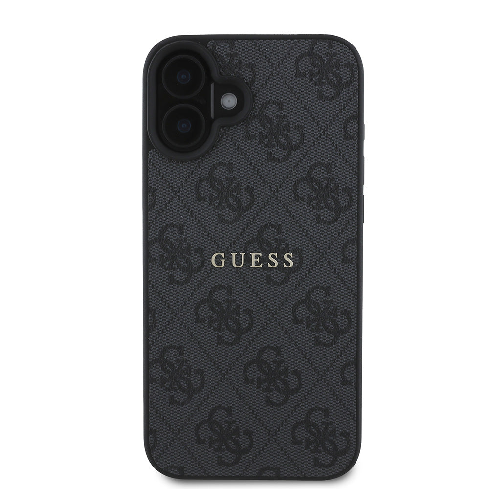 Apple iPhone 16 Plus Kılıf Guess Magsafe Şarj Özellikli 4G Desenli Yazı Logolu Kapak Siyah