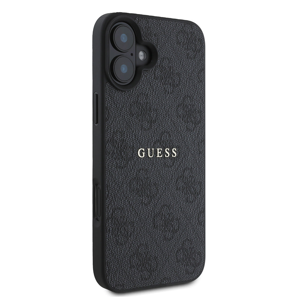 Apple iPhone 16 Plus Kılıf Guess Magsafe Şarj Özellikli 4G Desenli Yazı Logolu Kapak Siyah