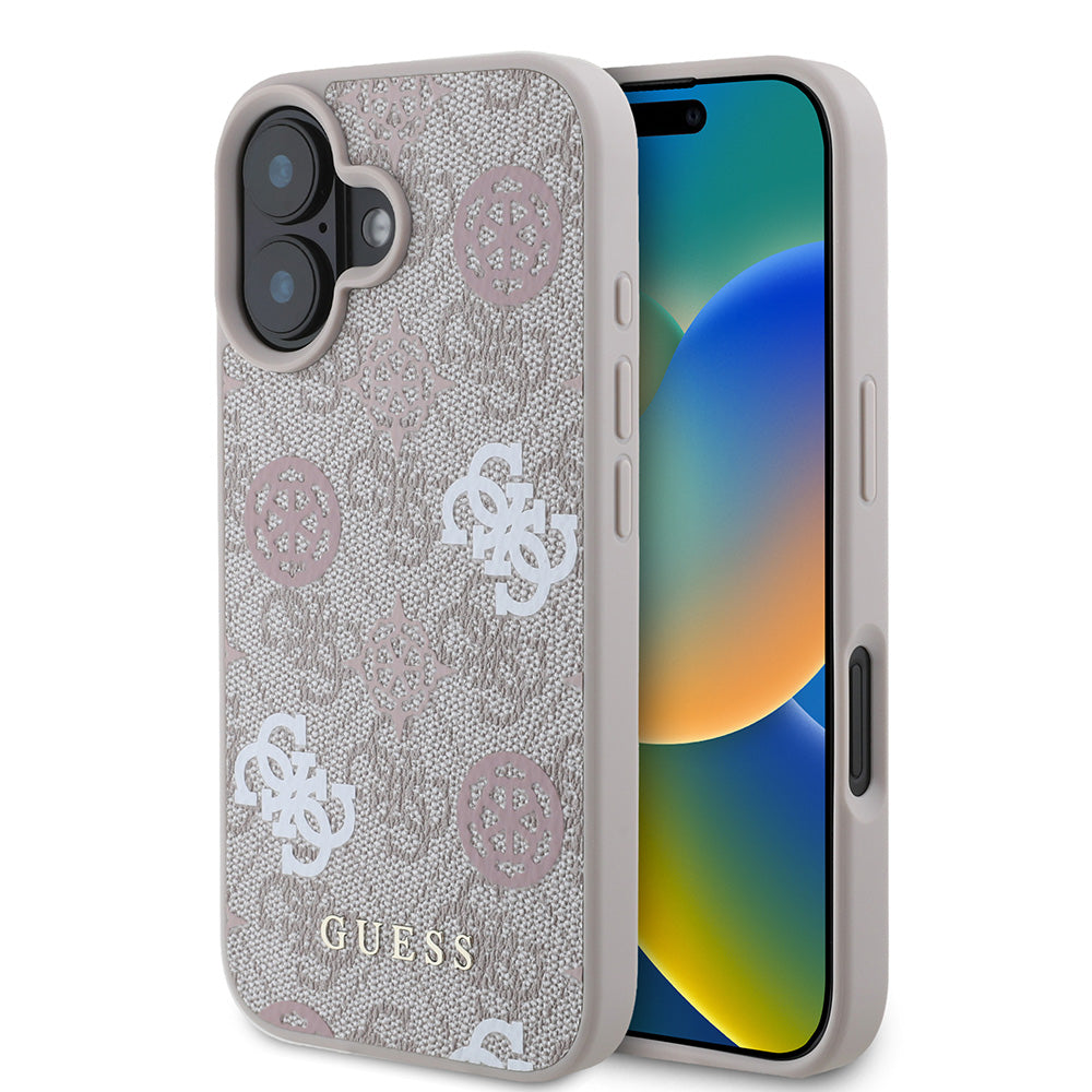 Apple iPhone 16 Plus Kılıf Guess Magsafe Şarj Özellikli 4G Desenli Yazı Logolu Peony Kapak Pembe