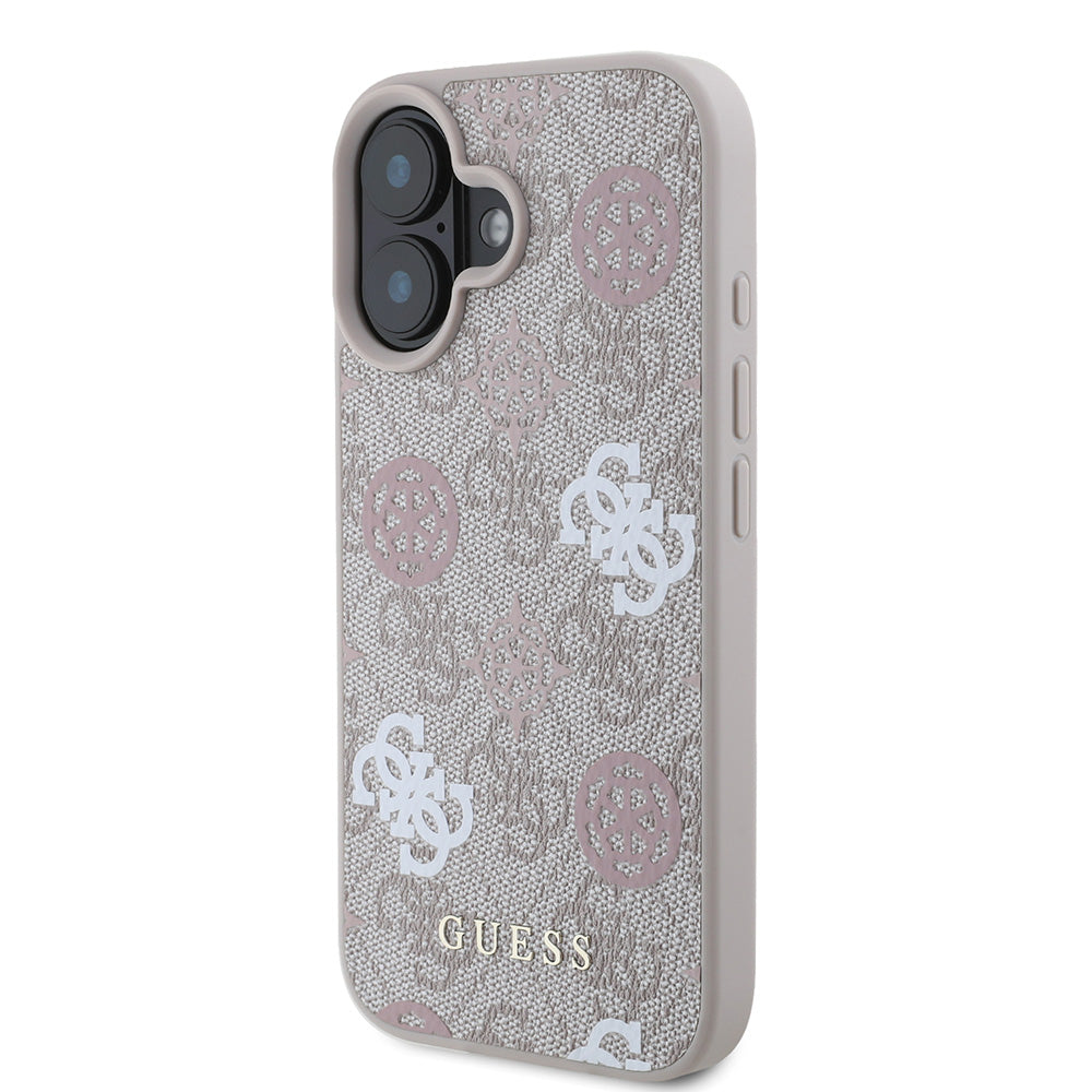 Apple iPhone 16 Plus Kılıf Guess Magsafe Şarj Özellikli 4G Desenli Yazı Logolu Peony Kapak Pembe