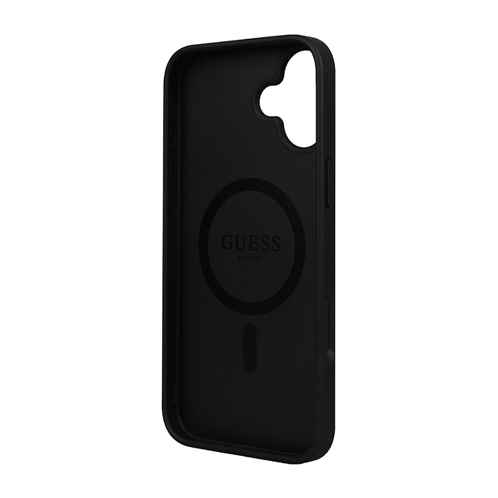 Apple iPhone 16 Plus Kılıf Guess Magsafe Şarj Özellikli 4G Desenli Yazı Logolu Peony Kapak Siyah