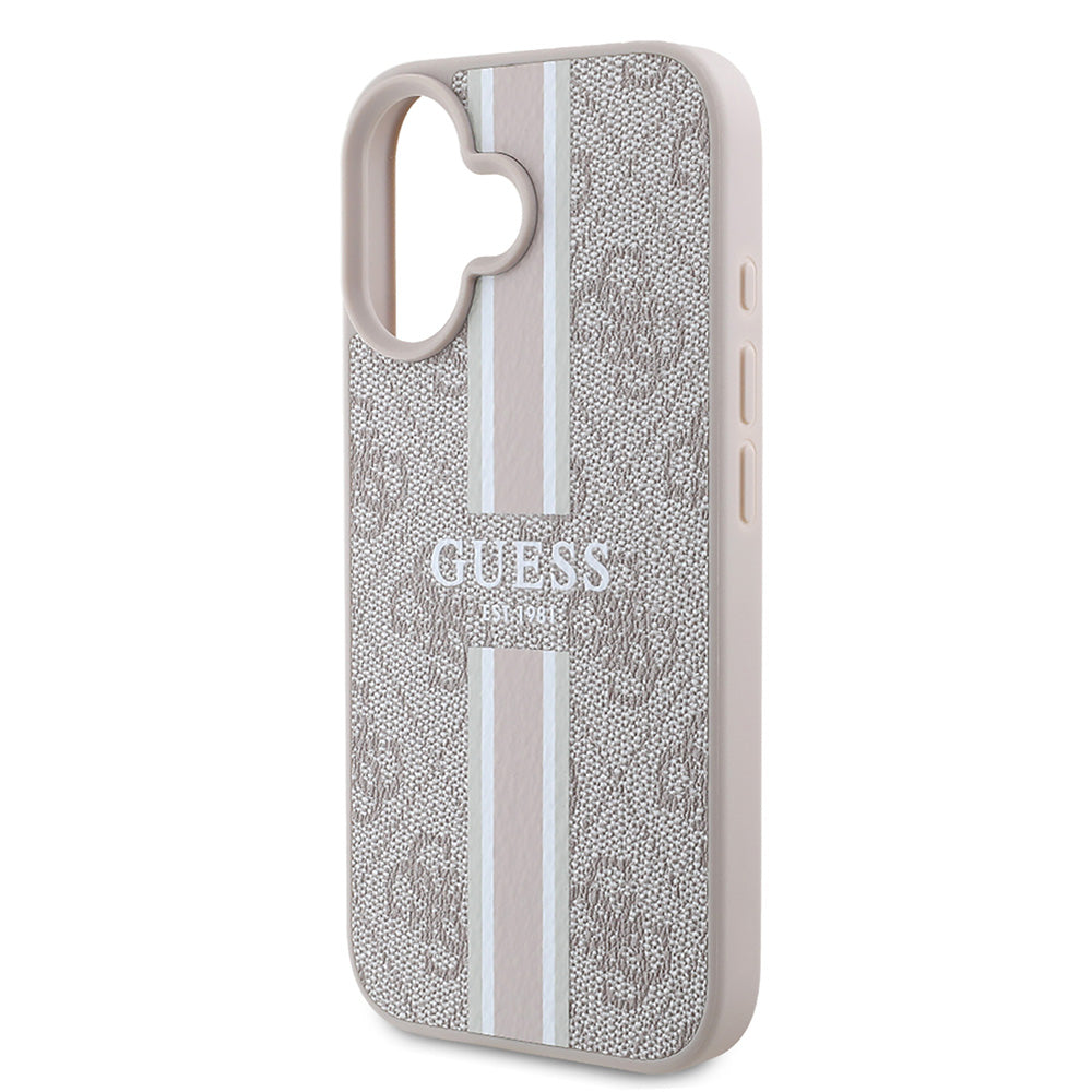 Apple iPhone 16 Plus Kılıf Guess Magsafe Şarj Özellikli 4G Şerit Tasarımlı Printed Kapak Pembe