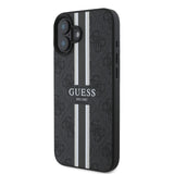 Apple iPhone 16 Plus Kılıf Guess Magsafe Şarj Özellikli 4G Şerit Tasarımlı Printed Kapak Siyah