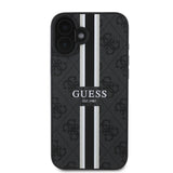 Apple iPhone 16 Plus Kılıf Guess Magsafe Şarj Özellikli 4G Şerit Tasarımlı Printed Kapak Siyah