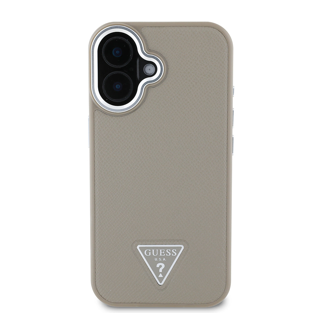 Apple iPhone 16 Plus Kılıf Guess Magsafe Şarj Özellikli Grained Triangle Kapak Kahverengi