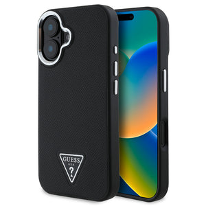 Apple iPhone 16 Plus Kılıf Guess Magsafe Şarj Özellikli Grained Triangle Kapak Siyah