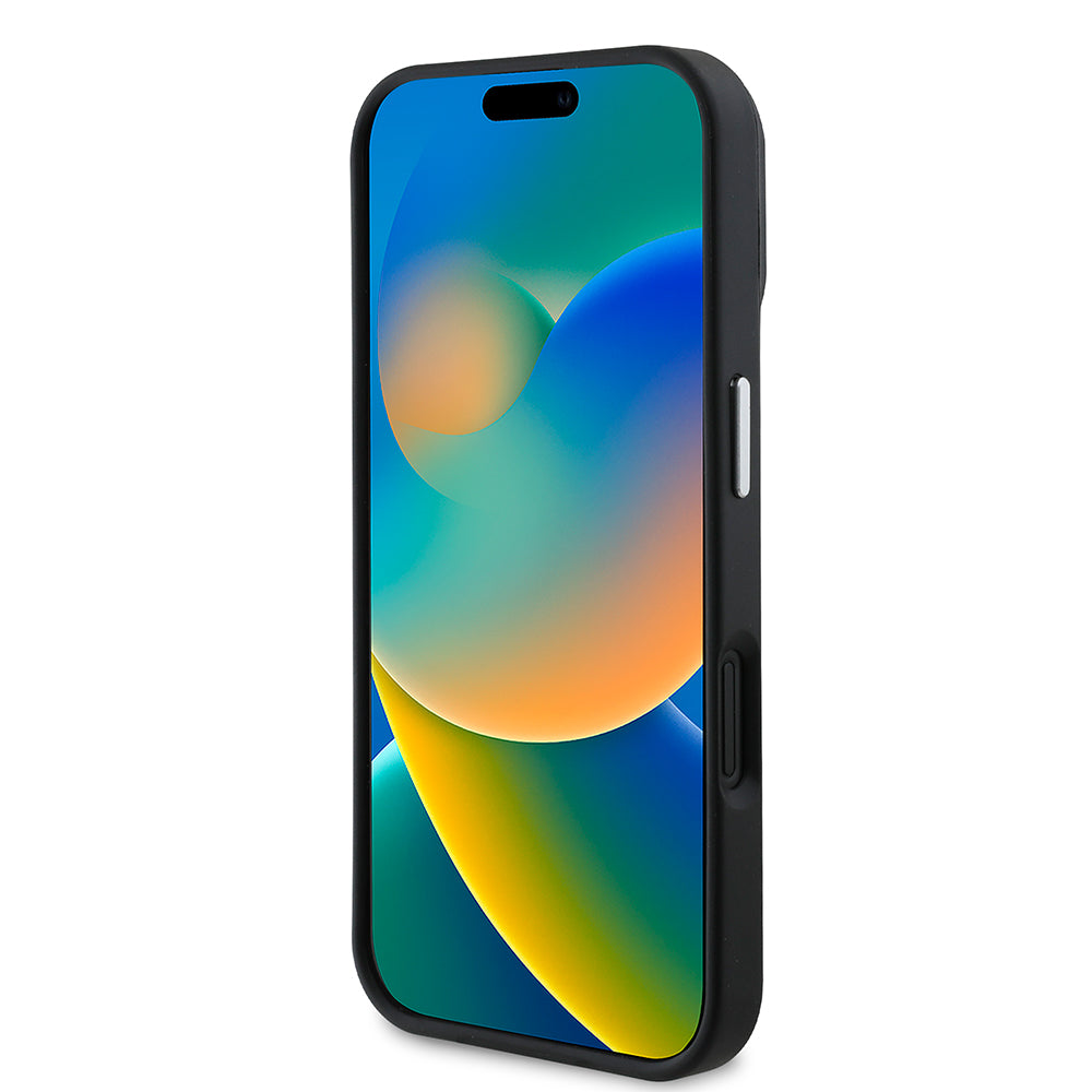 Apple iPhone 16 Plus Kılıf Guess Magsafe Şarj Özellikli Grained Triangle Kapak Siyah