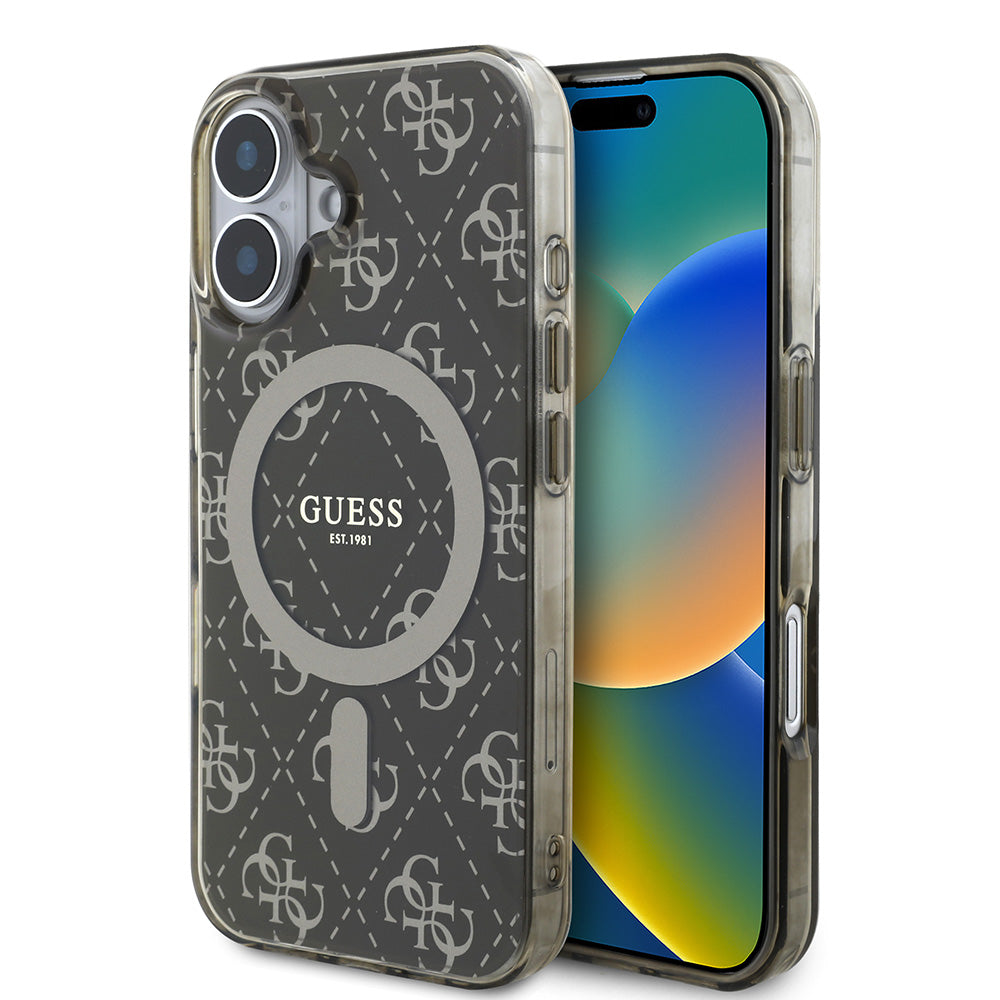 Apple iPhone 16 Plus Kılıf Guess Magsafe Şarj Özellikli IML Baskılı Klasik Logolu 4G Desenli Kapak Kahverengi