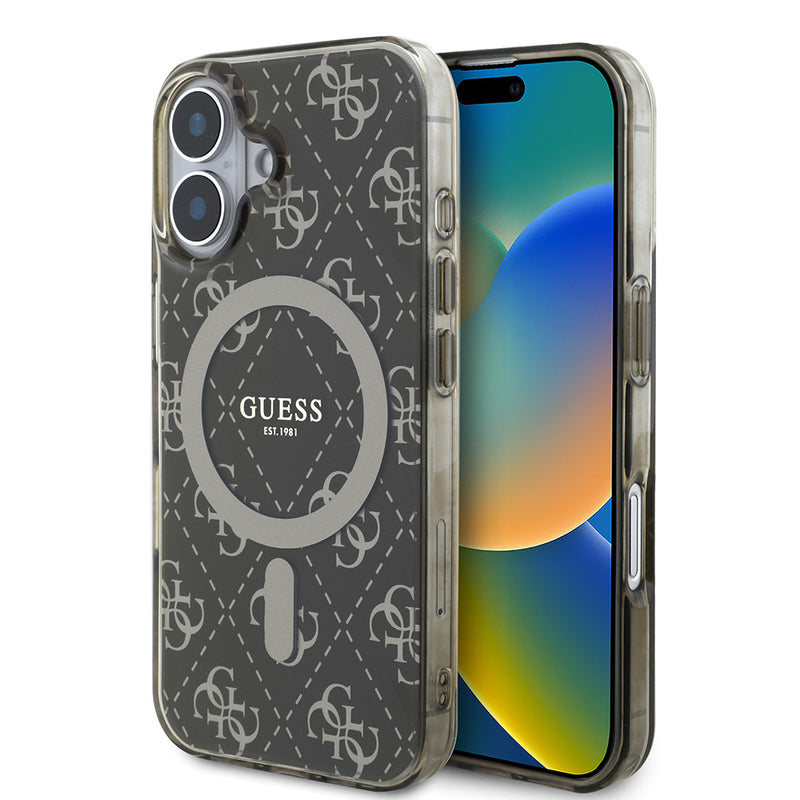 Apple iPhone 16 Plus Kılıf Guess Magsafe Şarj Özellikli IML Baskılı Klasik Logolu 4G Desenli Kapak Kahverengi