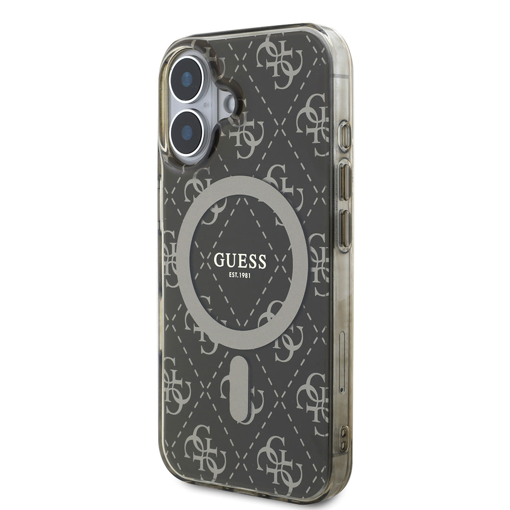 Apple iPhone 16 Plus Kılıf Guess Magsafe Şarj Özellikli IML Baskılı Klasik Logolu 4G Desenli Kapak Kahverengi