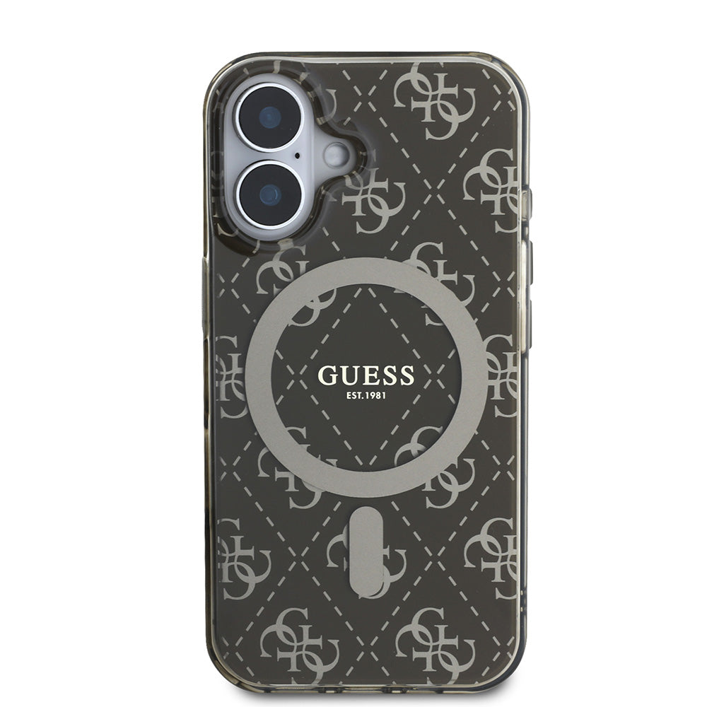 Apple iPhone 16 Plus Kılıf Guess Magsafe Şarj Özellikli IML Baskılı Klasik Logolu 4G Desenli Kapak Kahverengi